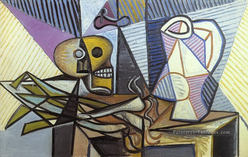 Poireaux crane et pichet 3 1945 cubiste Peintures à l'huile